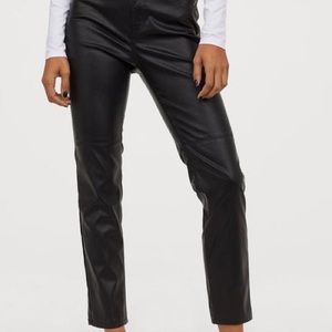 H&M black vegan high waisted faux leather moto crop ankle straight pants